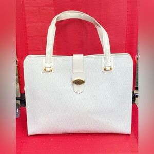 Elegant Christian Dior Honeycomb White All Leather Tote Bag
